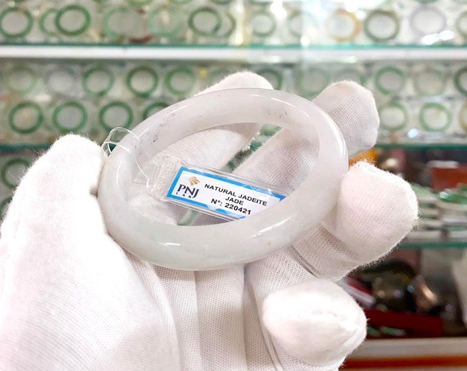 Translucent Natural Light Green, White Jadeite Jade Vintage Bangle Bracelet 57.5MM