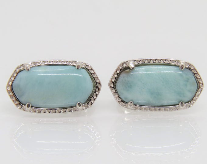 Vintage Sterling Silver Natural Larimar Coffing Earrings