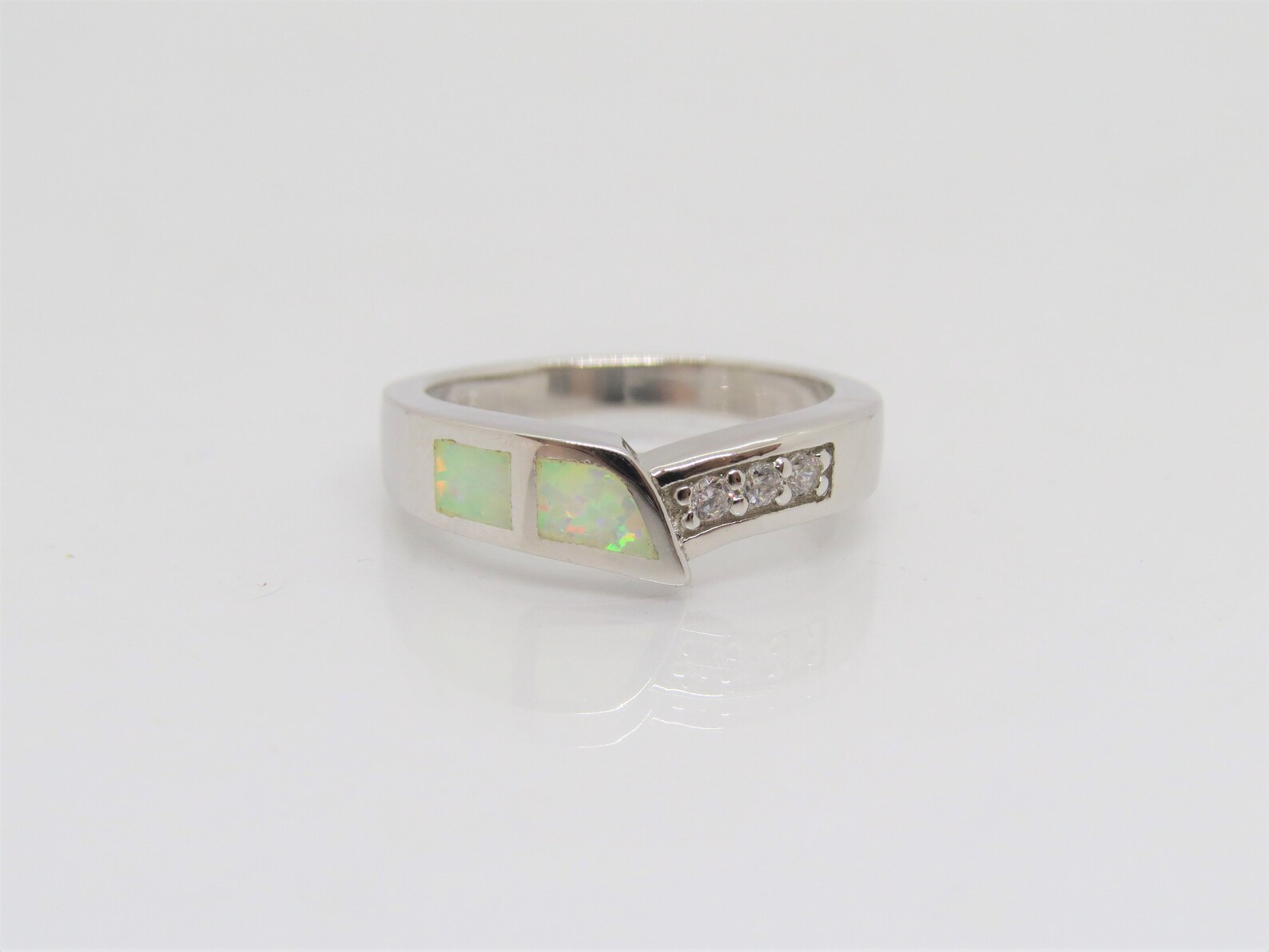 Vintage Sterling Silver White Opal & White Topaz Band Ring Size 8 - Etsy