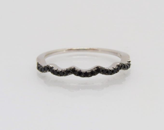 Vintage Sterling Siver Black Sapphire Swirly Band Ring Size 6
