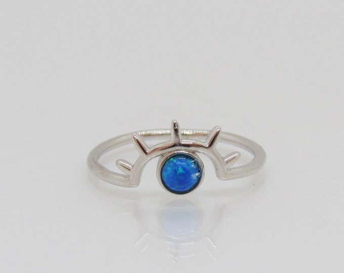 Vintage Sterling Silver Blue Opal Eye Ring Size 7