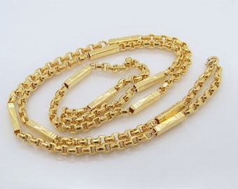 Vintage 18K Yellow Gold Bamboo Link Chain Necklace 21''