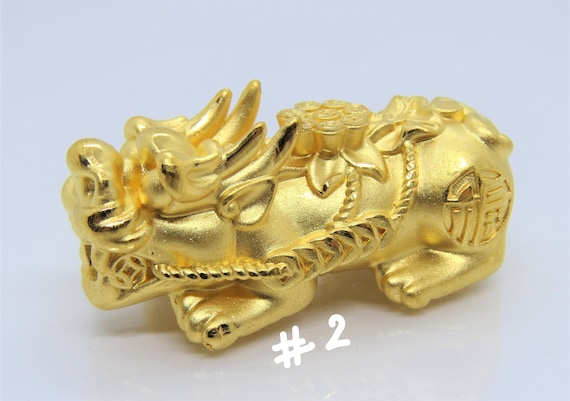 1PC Pure 999 24k Yellow Gold Bead 3D Wealth Pixiu 貔貅