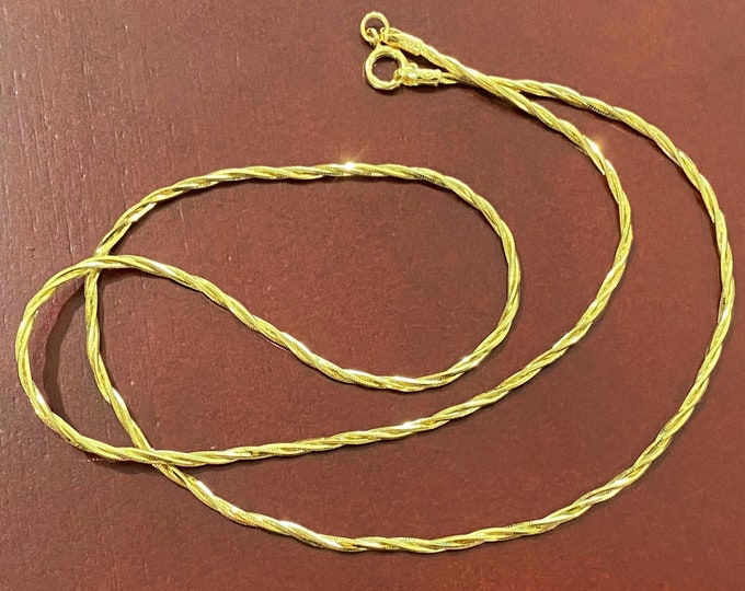 Vintage 18K Solid Yellow Gold Snake Double Twisted Link Chain Necklace 16''