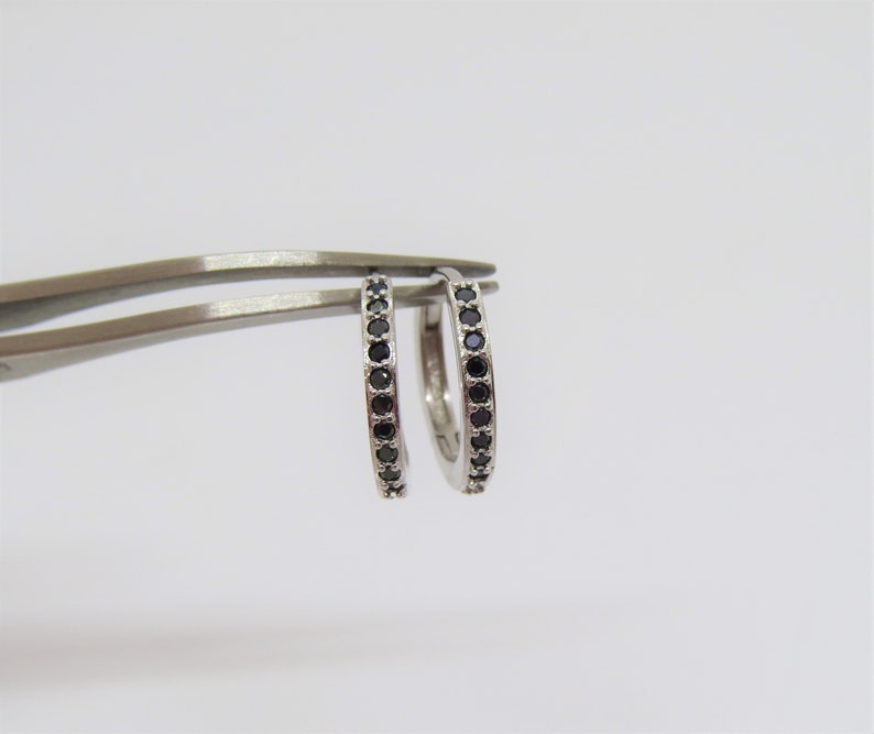 Vintage Sterling Silver Black Sapphire Hoop Earrings