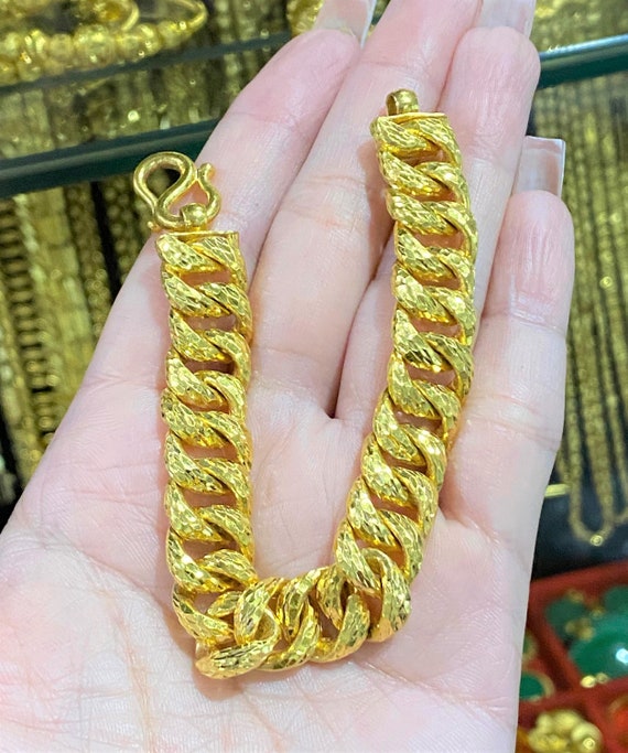 Vintage 24K 980 Solid Gold Cuban Link Chain Brace… - image 9