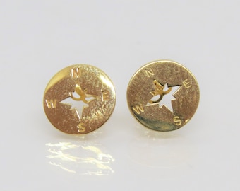 Vintage 14K Solid Yellow Gold Compass Stud Earrings