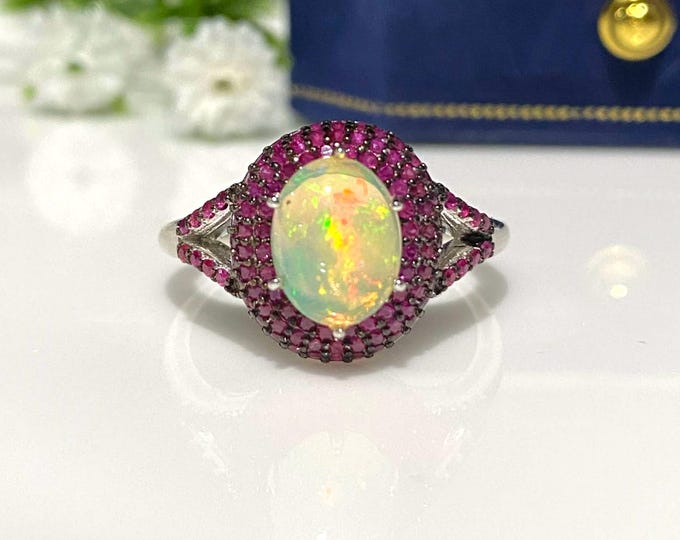 Vintage Sterling Silver Natural 2.54ctw Fire Opal & Ruby Ring Size 8.5
