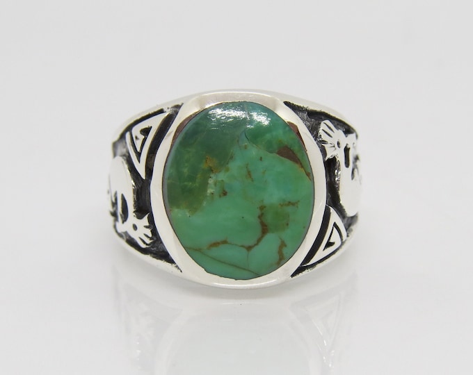 Vintage Sterling Silver Natural Turquoise Kokopelli Men's Ring.