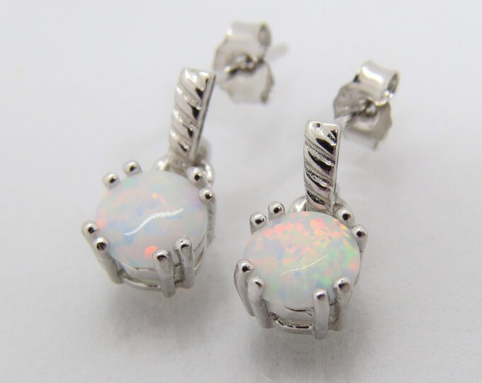 Sterling Silver White Opal Dangle Drop Earrings