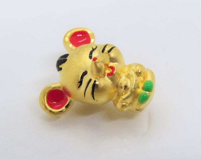 Vintage Pure 24K 9999 Gold Enamel Mouse Rat Charm Bead Pendant Make for Bracelet