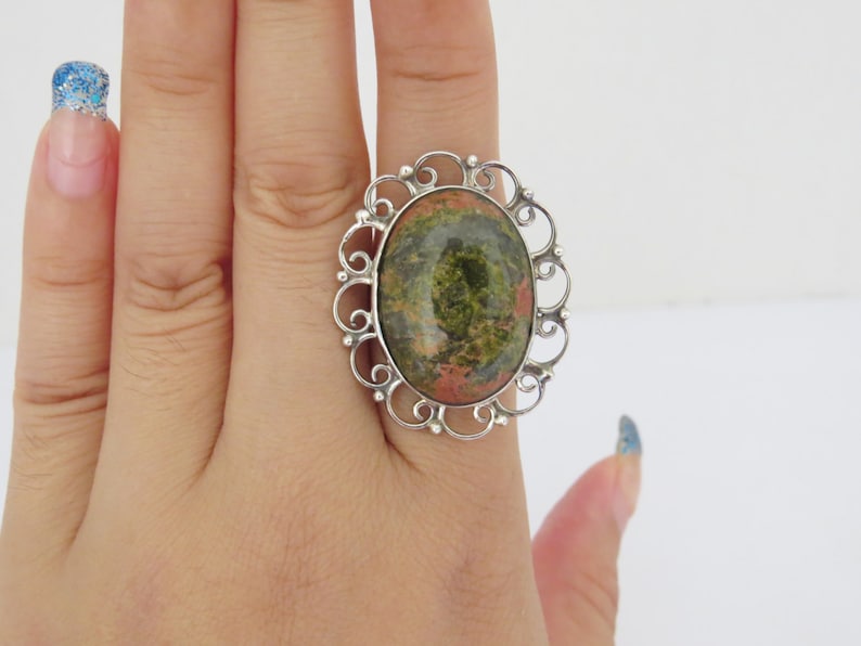 Vintage Artisan Sterling Silver Cabochon Adjustable Ring Size 8