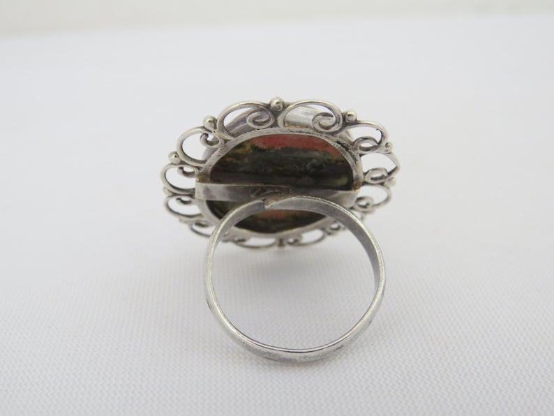 Vintage Artisan Sterling Silver Cabochon Adjustable Ring Size 8