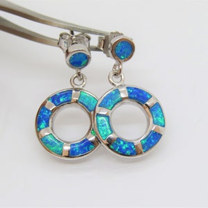 Vintage Sterling Silver Blue Opal Dangle Earrings