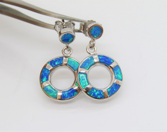 Vintage Sterling Silver Blue Opal Dangle Earrings