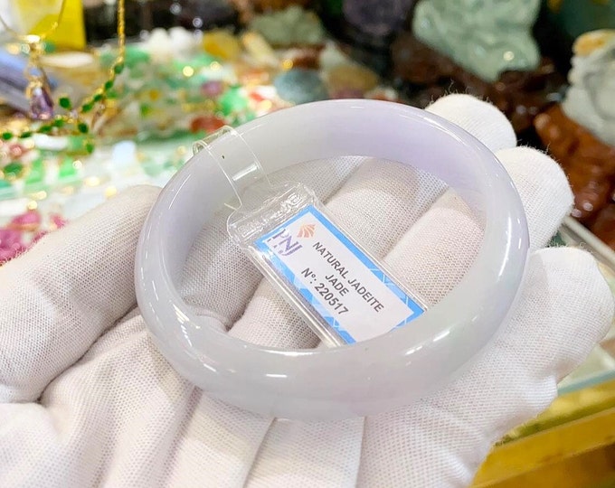 Translucent Natural Lavender, White Jadeite Jade Vintage Bangle Bracelet 58.2MM