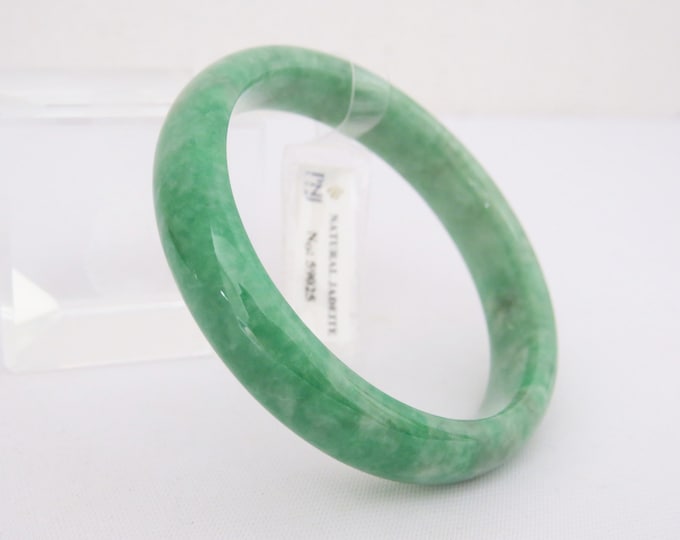 Translucent Natural Apple Green Jadeite Jade Vintage Wide Bangle Bracelet 54.5MM