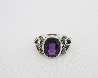 Vintage Sterling Silver Amethyst & Green Opal Ring Size 6