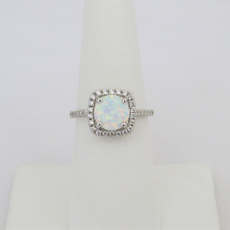 Sterling Silver White Opal & White Topaz Engagement Ring Size 7 image 3