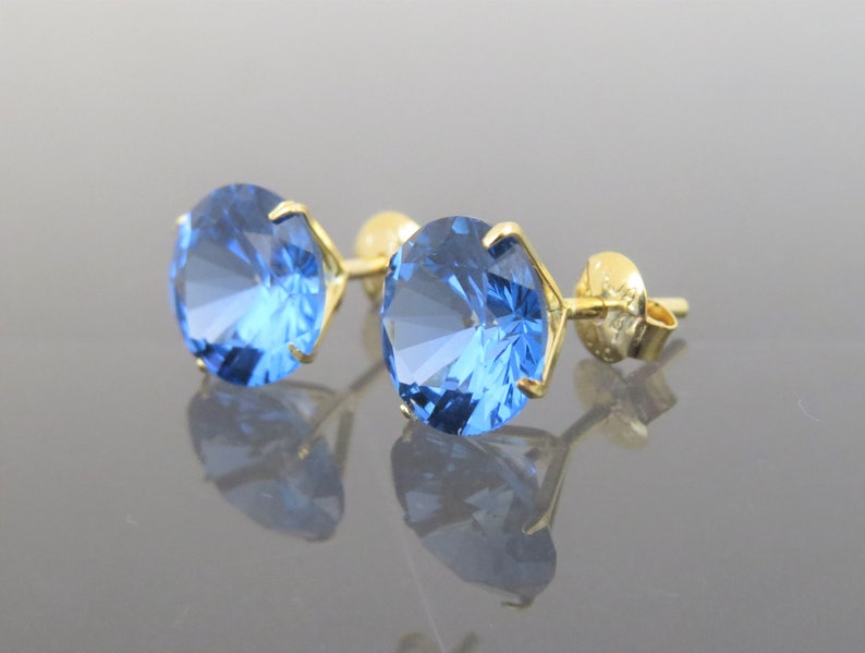 Vintage 18K Solid Yellow Gold 7.74ct Round cut Blue Spinel Stud Earrings 10MM image 3