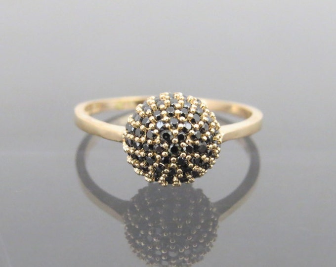 Vintage 18K Solid Yellow Gold Black Sapphire Ball Pave Ring Size 6