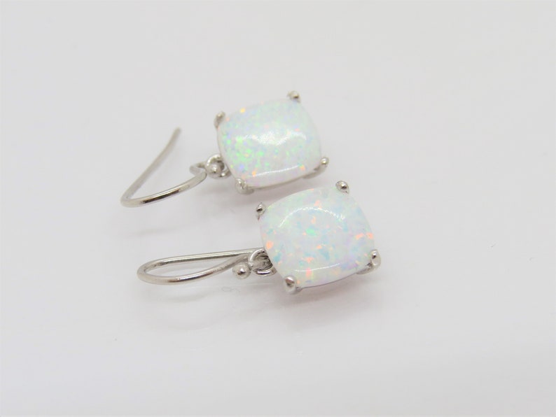 Vintage Sterling Silver White Opal Dangle Drop Earrings