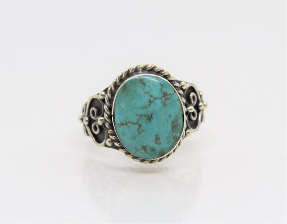 Vintage Sterling Silver Turquoise Ring Size 8 - image 1