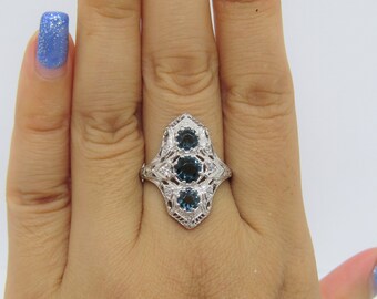 ヴィンテージ スターリングシルバー ロンドンブルートパーズ スリー