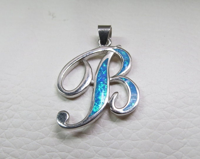 Sterling Silver Blue Opal Letter B Pendant.