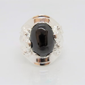 Vintage Sterling Silver Oval Black Onyx Happy Buddha Men&#39;s Ring Feng Shui Ring Size 9.5