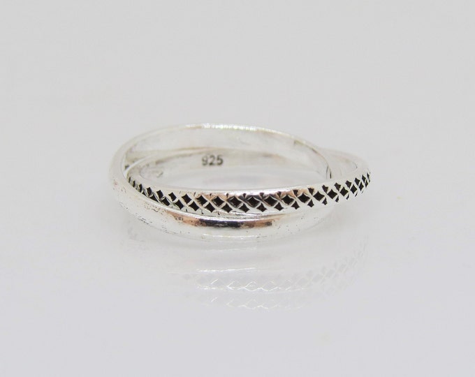 Vintage Sterling Silver Carved Double Band Ring Size 9