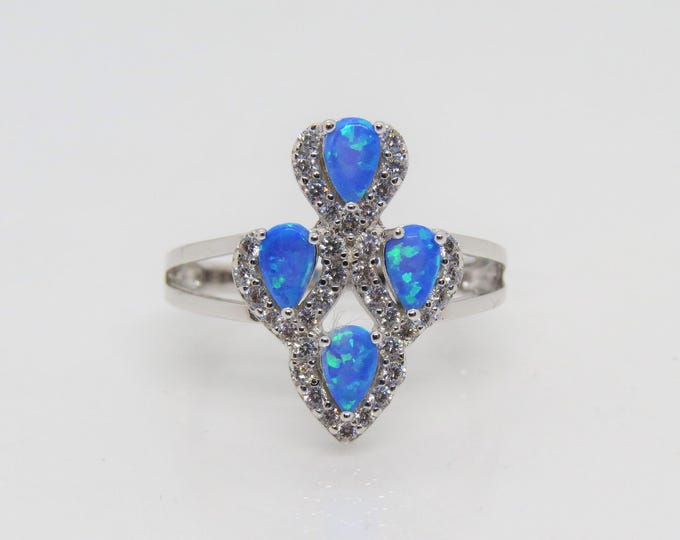 Vintage Sterling Silver Blue Opal & White Topaz Ring Size 6