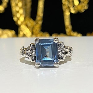 Sterling Silver Emerald cut Aquamarine Ring Size 8
