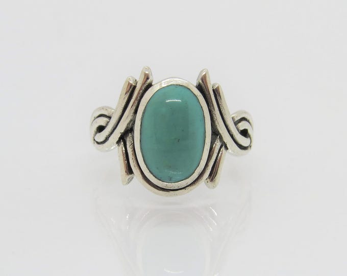 Vintage Sterling Silver Turquoise Double Twist Ring Size 9