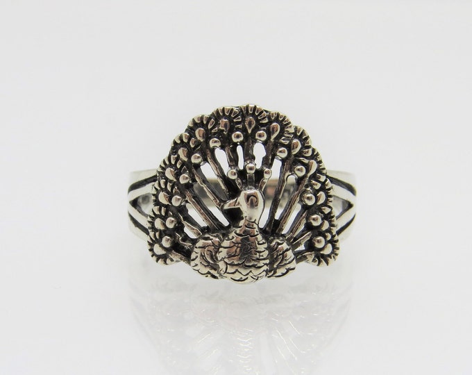 Vintage Sterling Silver Peacock Ring Size 6