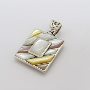 Vintage Sterling Silver Mother of Pearl Filigree Pendant
