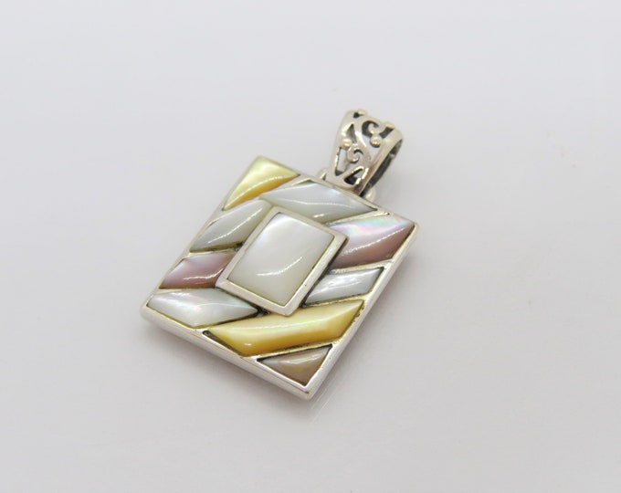 Vintage Sterling Silver Mother of Pearl Filigree Pendant
