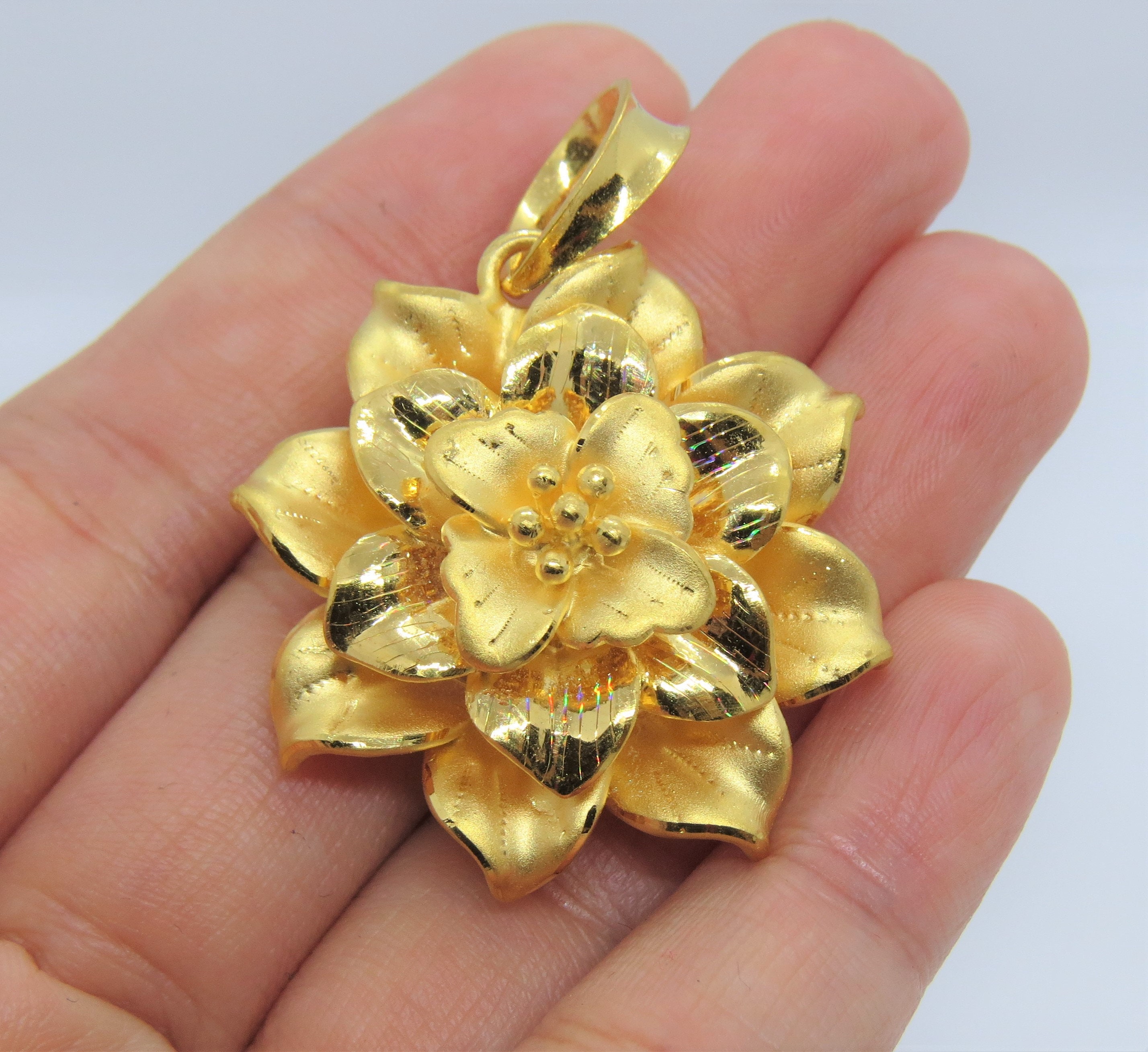 Vintage 24K 999 Pure Gold 3D Flower Pendant - Etsy Hong Kong Vintage 24K 999 Pure Gold 3D Flower Pendant - Etsy Hong Kong