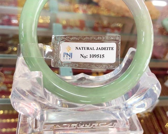 Vintage Translucent Natural Green, White, Violet Jadeite Jade Bangle Bracelet 58.7MM