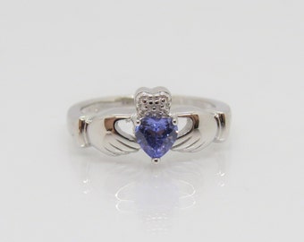 Claddagh Sterling Silver Tanzanite Ring Size 7