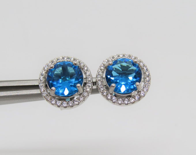 Vintage Sterling Silver London Blue Topaz & White Topaz Earrings