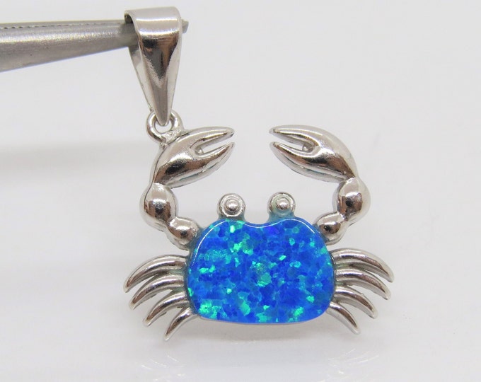 Sterling Silver Blue Opal Crab Pendant