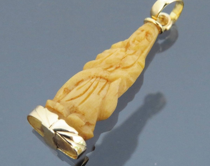 Antique 14K Solid Yellow Gold Carved Kwan Yin Buddha Thai Amulet Pendant