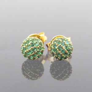 Vintage 18K Solid Yellow Gold Emerald Ball Stud Earrings