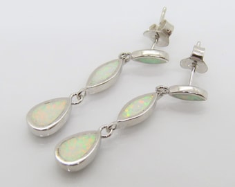 Boucles d'oreilles vintage en argent sterling avec opale blanche