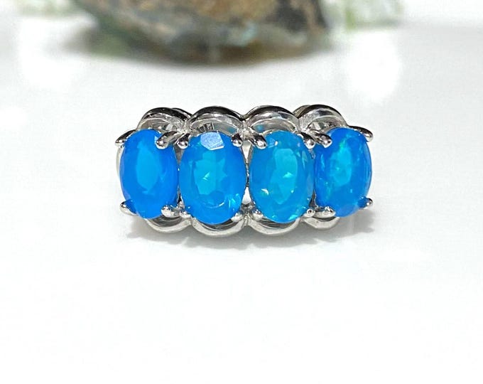 Vintage Sterling Silver Natural 3.04ctw Blue Opal Ring Size 7 1/4