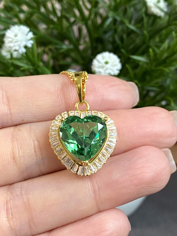 Vintage 15K 610 Solid Gold Emerald & White Topaz … - image 9