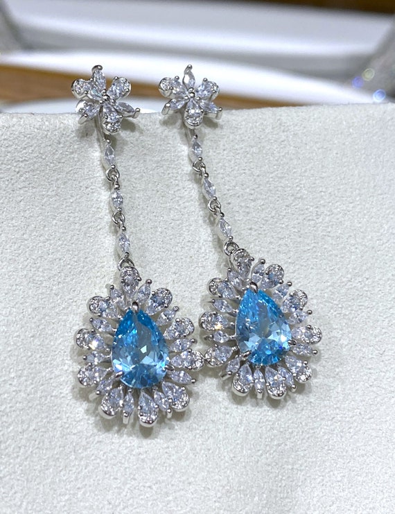 Vintage Sterling Silver Aquamarine & White Topaz … - image 6