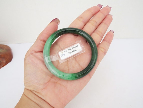 Vintage Translucent Natural Green Black Jadeite J… - image 2