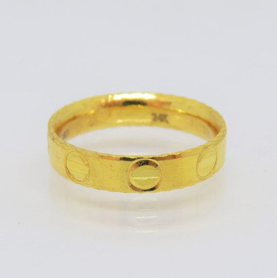 24K 980 Pure Gold Diamond cut Band Ring Size 7 - image 4
